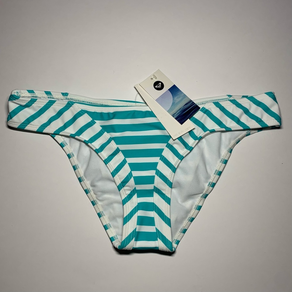 Sz. Med Roxy turquoise white stripe NWT bikini bottom - Picture 1 of 12